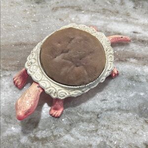 Turtle-Shaped Trinket Box with Pink Vintage pin cushion